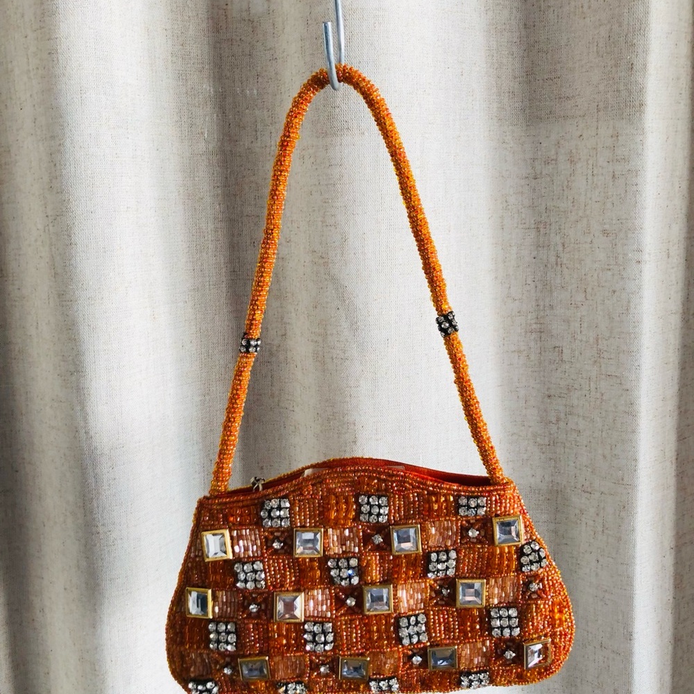 Beaded Orange Evening Wrist Bag